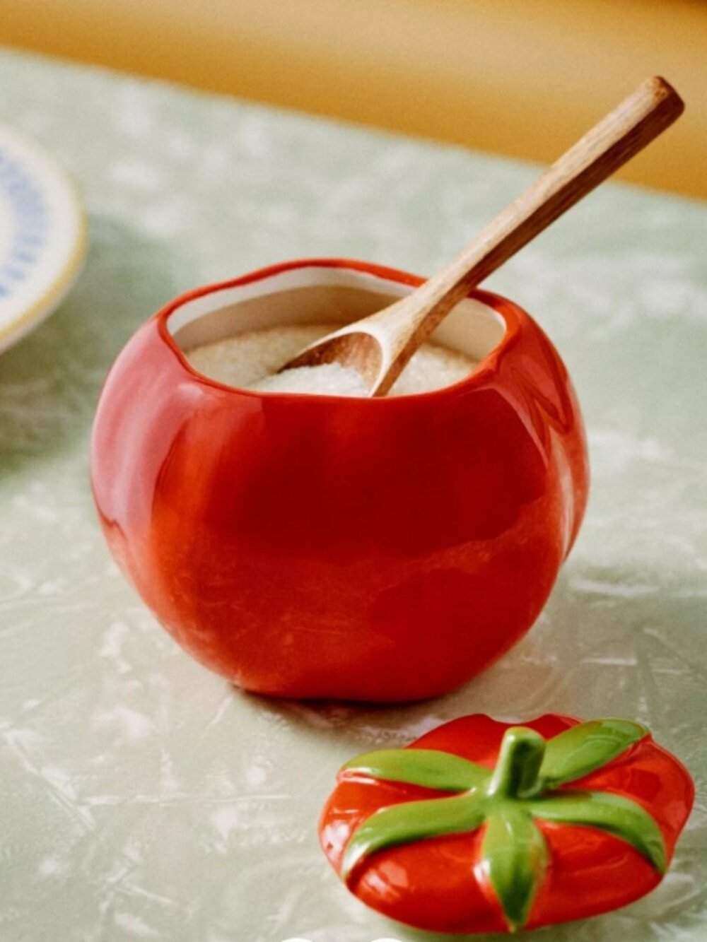 NEW Anthropologie Damson Madder Stoneware Tomato Sugar Bowl and Spoon